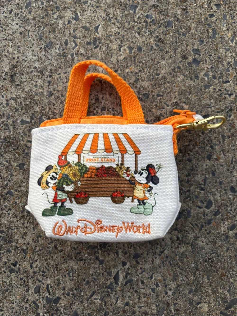 Disney Kids Orange and White Fruit Stand Coin Purse Keychain